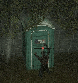 zombie trying his absolute hardest to get into a porta-potty